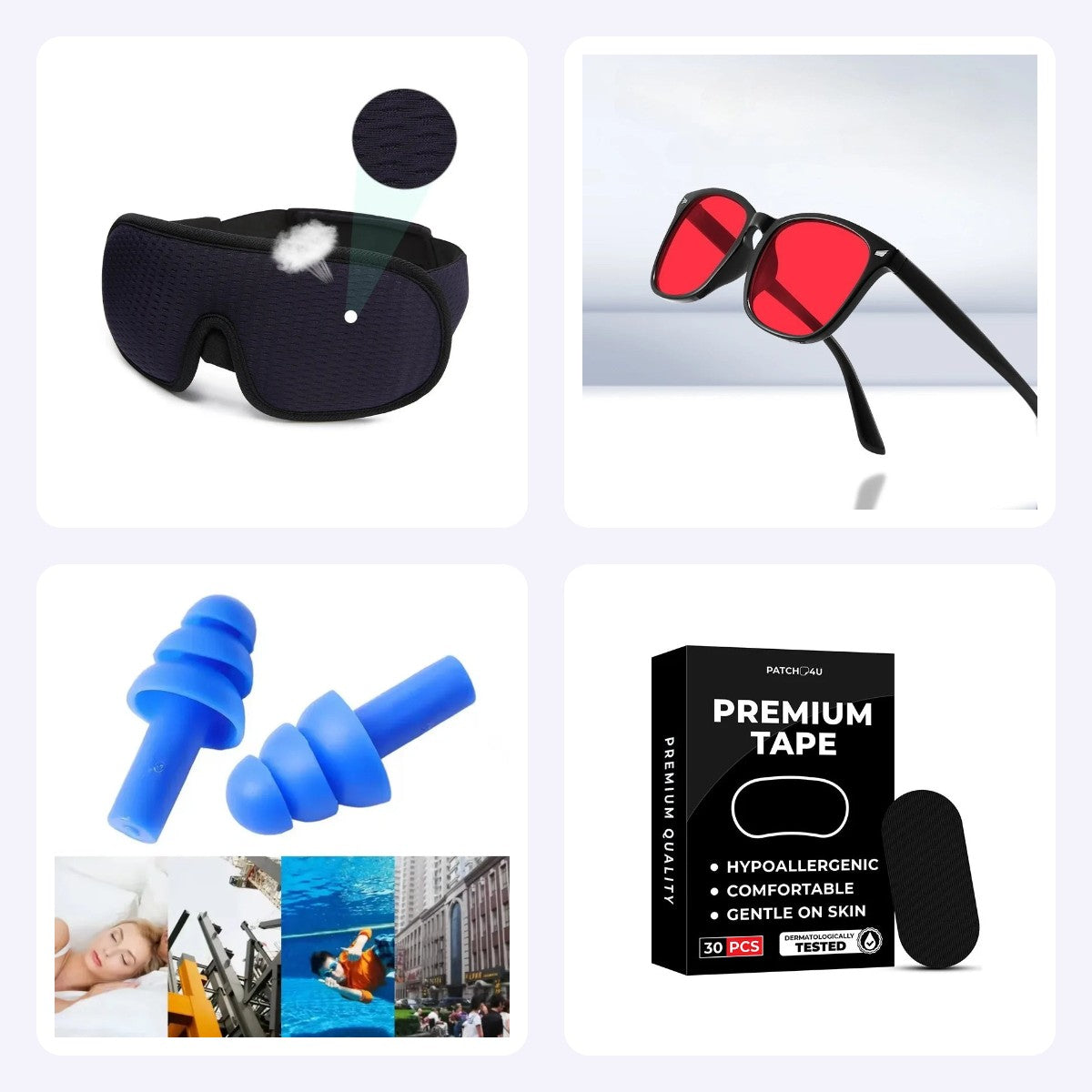 The Night Reset Bundle — Mask + Mouth Tape + Earplugs + Red Glasses